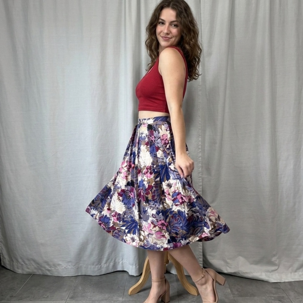 Floral A-Line Midi Skirt in Multi